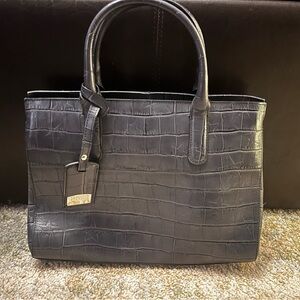 Navy Croc Star Embossed Leather Satchel